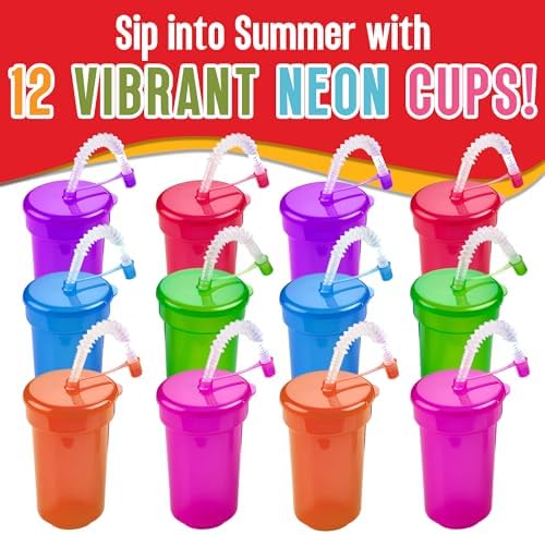 12 Pack Neon Sipper Cups 6 Oz Spill Proof