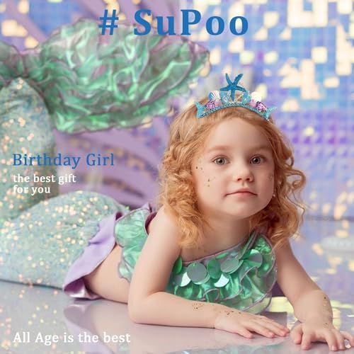 SuPoo Mermaid Tiara and Sash Birthday Headband Set