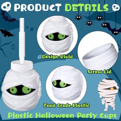 Umigy 24 Pcs Halloween Cups with Lids and Straws