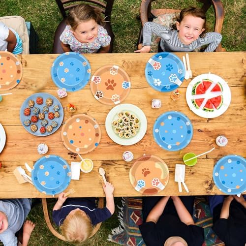 48Pcs Blue Dog Birthday Plates for Kids Party Decorations