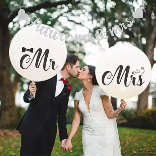 Glitter Silver Future Mr Mrs Decor Banner with Heart