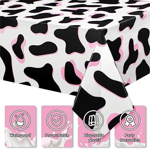 Tiamon 3 Pcs Pink Cow Print Tablecloth 108x54 Inch
