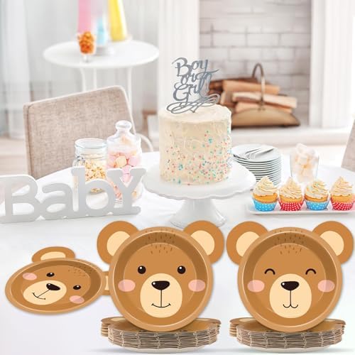 50 Count Bear Shaped Paper Plates for Birthday Parties Baby Showers