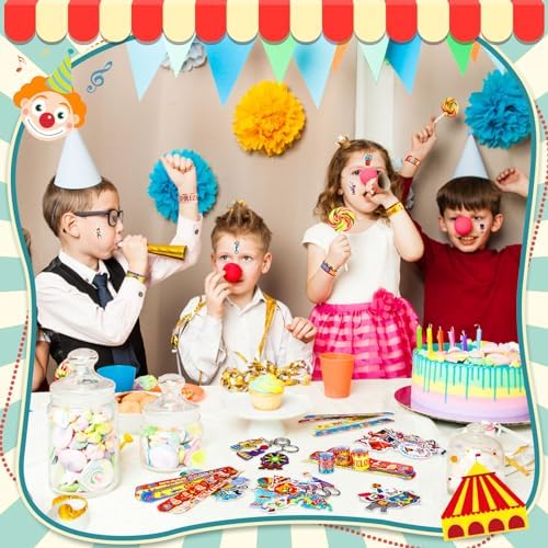 98 Pcs Circus Party Favors Set Slap Bracelets Keychains Stickers