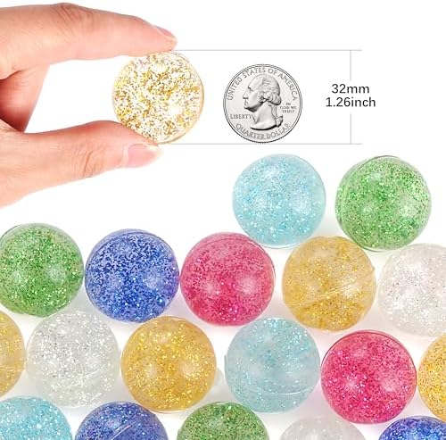 Pllieay 24pcs Glitter Bouncy Balls for Kids