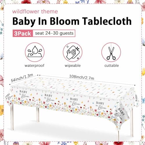 3 Pack Wildflower Baby in Bloom Tablecloth Decorations