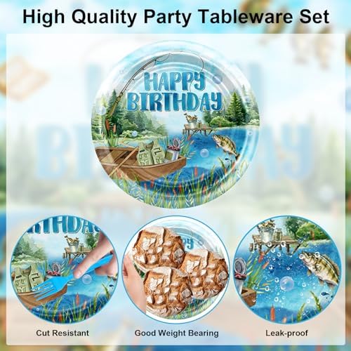 Avezano 192 Pcs Fishing Birthday Plates and Napkins Set Serve 24 Guests