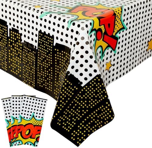 BLUE PANDA 3-Pack Superhero Tablecloths for Birthday Parties