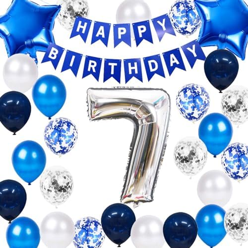 7th Birthday Decorations Blue Set for Boys