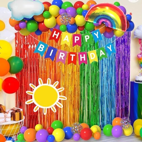 Rainbow Party Decor Kit Balloons Arch Banner Daisy Foil Balloons