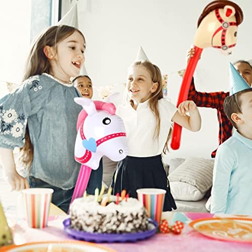 12pcs Inflatable Stick Horse Red Pink