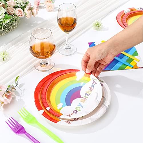 100 Pcs Rainbow Party Plates Napkins and Tableware for 20 Guests