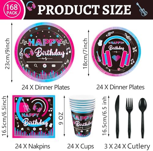 Qiyanpax 168Pcs Music Party Tableware Set for 24 Guests