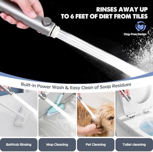 ROTORLI Handheld Shower Head with 5 Modes and 6-Foot Hose Silver