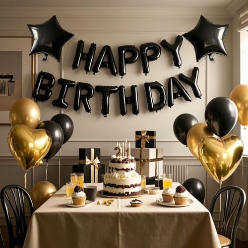 27 Pcs Black Gold Birthday Balloon Decorations Kit
