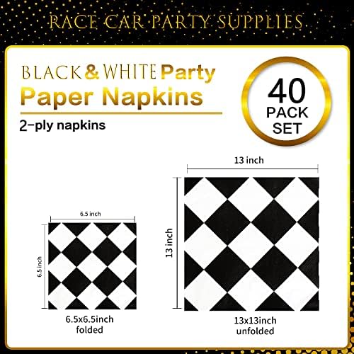 40pcs Black and White Checkered Race Car Napkins