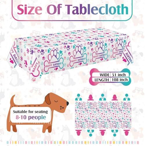 Newwiee 3 Pcs Paw Print Tablecloth for Pet Parties