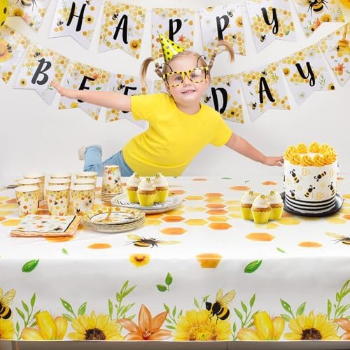 WERNNSAI Bee Tablecloth 2 Pack 108x54 Yellow Party Decor
