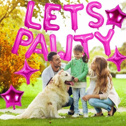 Lets Pawty Balloons Banner Hot Pink Dog Party Decorations