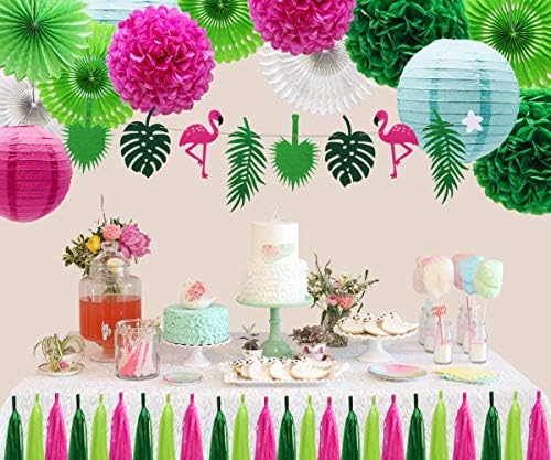 Tropical Flamingo Palm Leaf Party Decor Set