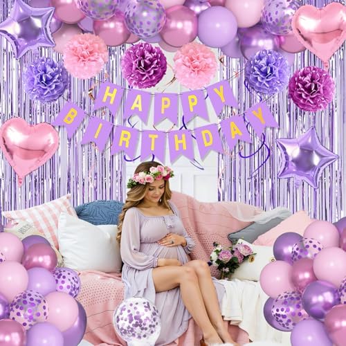 Ouddy Life Purple Pink Birthday Decorations for Women Girls