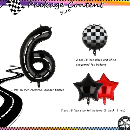 40 Inch Race Car Birthday Balloons with 6 Black Numbers