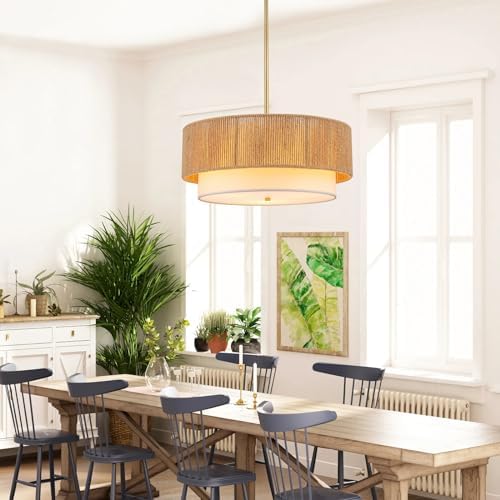 18 Inch Boho Rattan Chandelier with 3 Lights