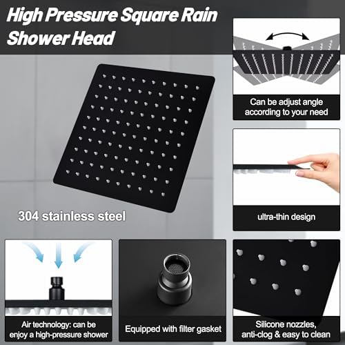 8 Rain Shower Head Combo with Matte Black Finish