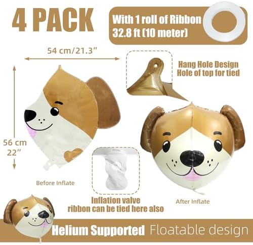 4D Dog Head Balloons 4 Pack for Pet Parties