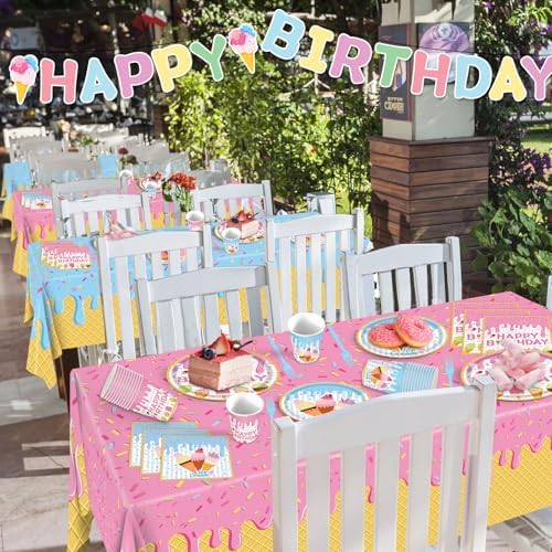 REDWORD Ice Cream Tablecloths 2PCS for Birthday Celebrations