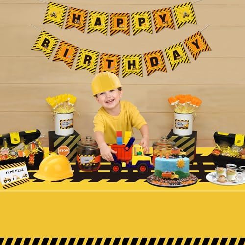 4 Pack Construction Tablecloths - Yellow Rectangle Table Covers for Kids Birthday Parties
