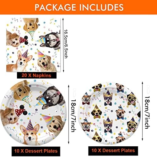 Dog Party Plates and Napkins Set 20 PCS