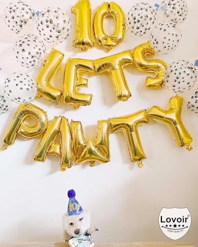 Lovoir 9 Pcs Lets Pawty Balloons Gold Party Decorations