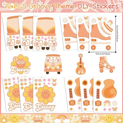 Groovy Party Favors 72 PCS Retro Boho Decor Set