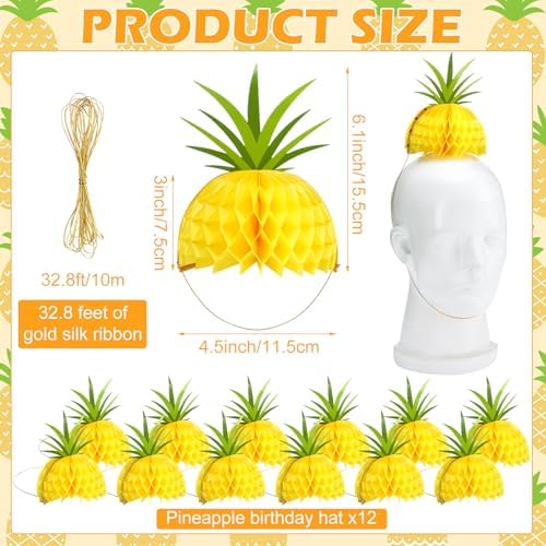 Spiareal 12 Pcs 6 Inch Pineapple Party Hat for Summer Beach Birthday