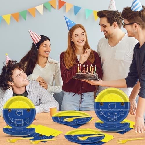 Justforjoyful 96Pcs Yellow Cartoon Paper Plates Set for Birthday Party