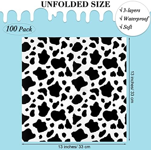 Durony 72 Pack Cow Print Napkins 3-Layer Farm Animal Party Supplies