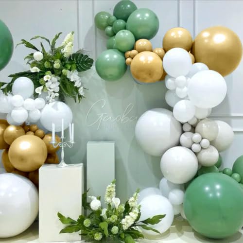 Green White Gold Balloon Arch Kit for Weddings and Events