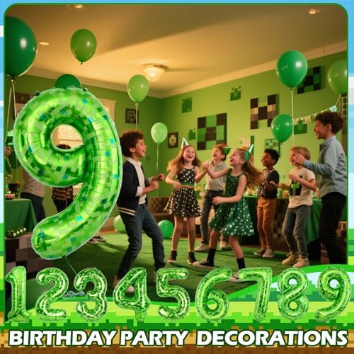 40 Inch Green Pixel Miner Theme Number Balloons