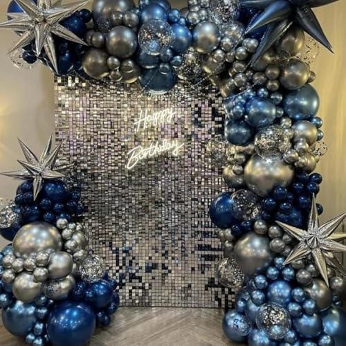 FunHot Navy Blue and Silver Balloons Party Decor Set