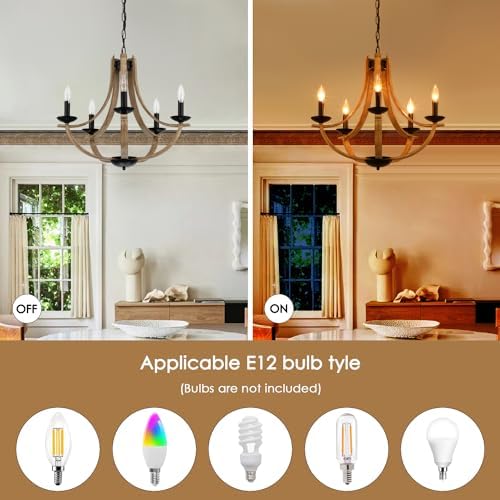 Farmhouse Chandeliers 5-Light 24 Inch Faux Wood Hanging Light