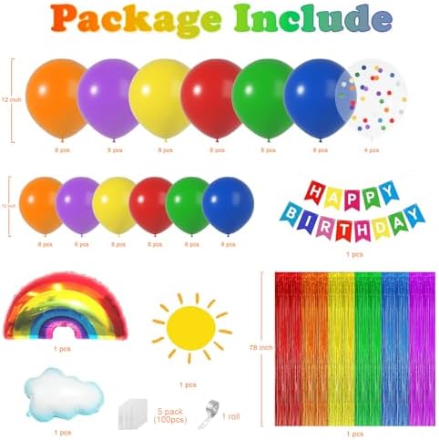 Rainbow Party Decor Kit Balloons Arch Banner Daisy Foil Balloons