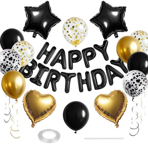 27 Pcs Black Gold Birthday Balloon Decorations Kit