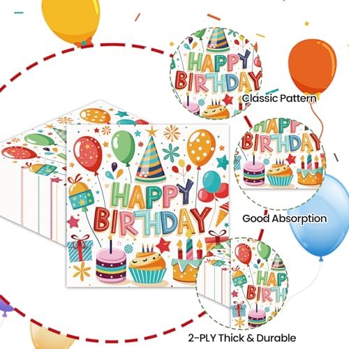 Happy Birthday Paper Napkins for Parties and Celebrations