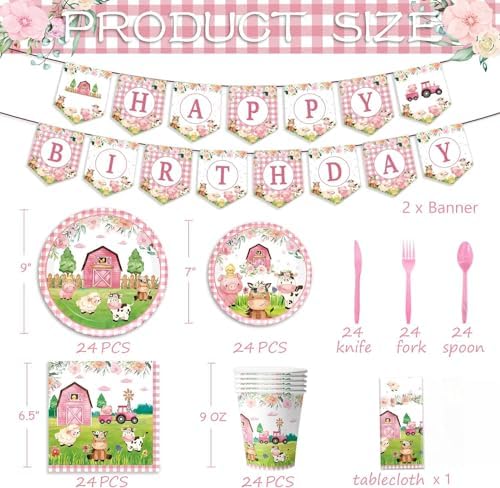 171Pcs Farm Animals Party Tableware Set Pink Baby Shower Decorations
