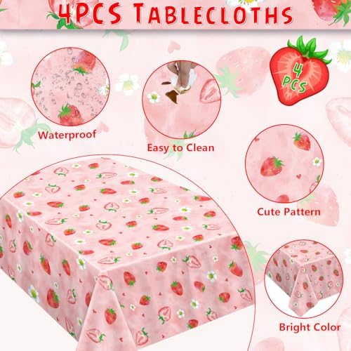 4 Pcs Strawberry Tablecloth Party Decor 86x51 Inch
