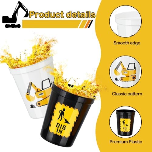 Domensi 24 Pcs Construction Party Cups 16oz Thick Plastic