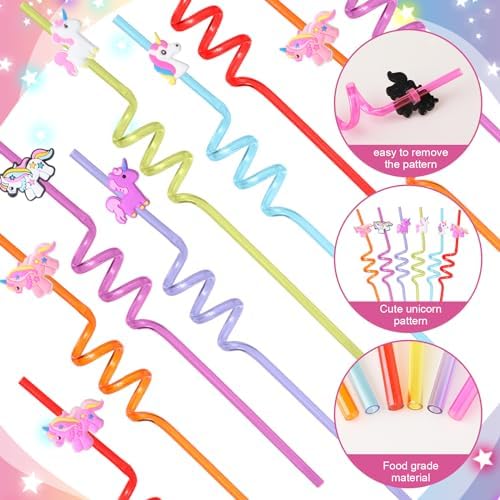 Maxcheck 24 Unicorn Cups with Straws for Birthday Party
