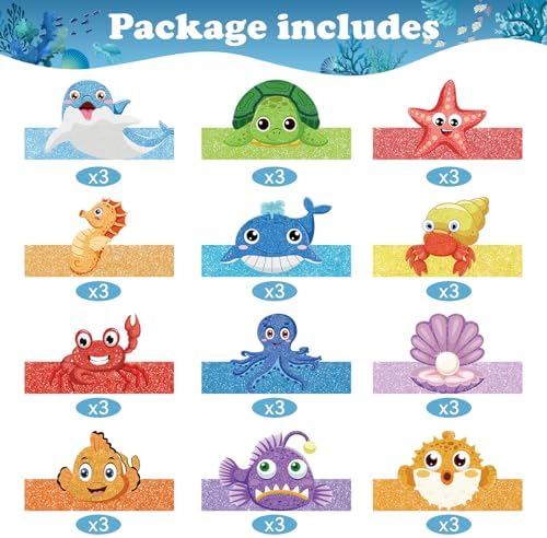 Hooqict 36 Pack Ocean Animal Party Hats for Kids