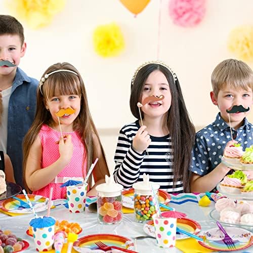 100 Pcs Rainbow Party Plates Napkins and Tableware for 20 Guests